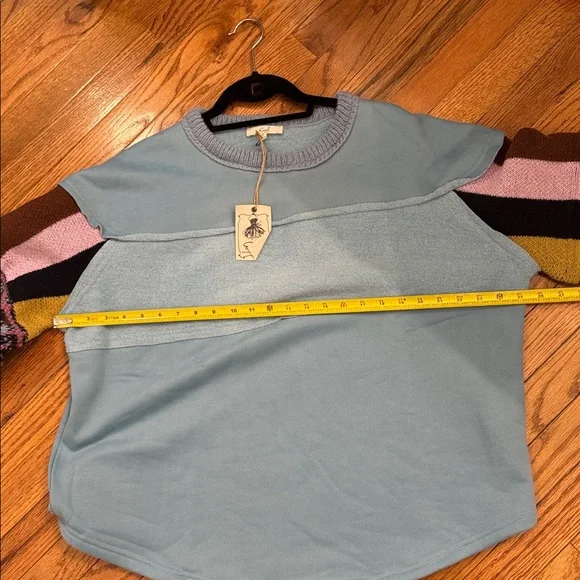 Easel Patchwork Blue OVERSIZED Knit Pullover Sweatshirt Sweater Small NEW - Picture 8 of 9